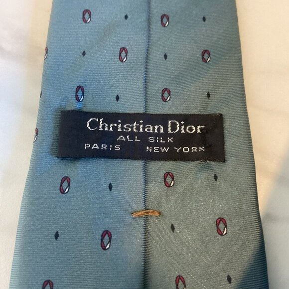 Christian Dior 1990's Vintage All Silk Paris New York Tie Green Geometric New - Picture 2 of 10